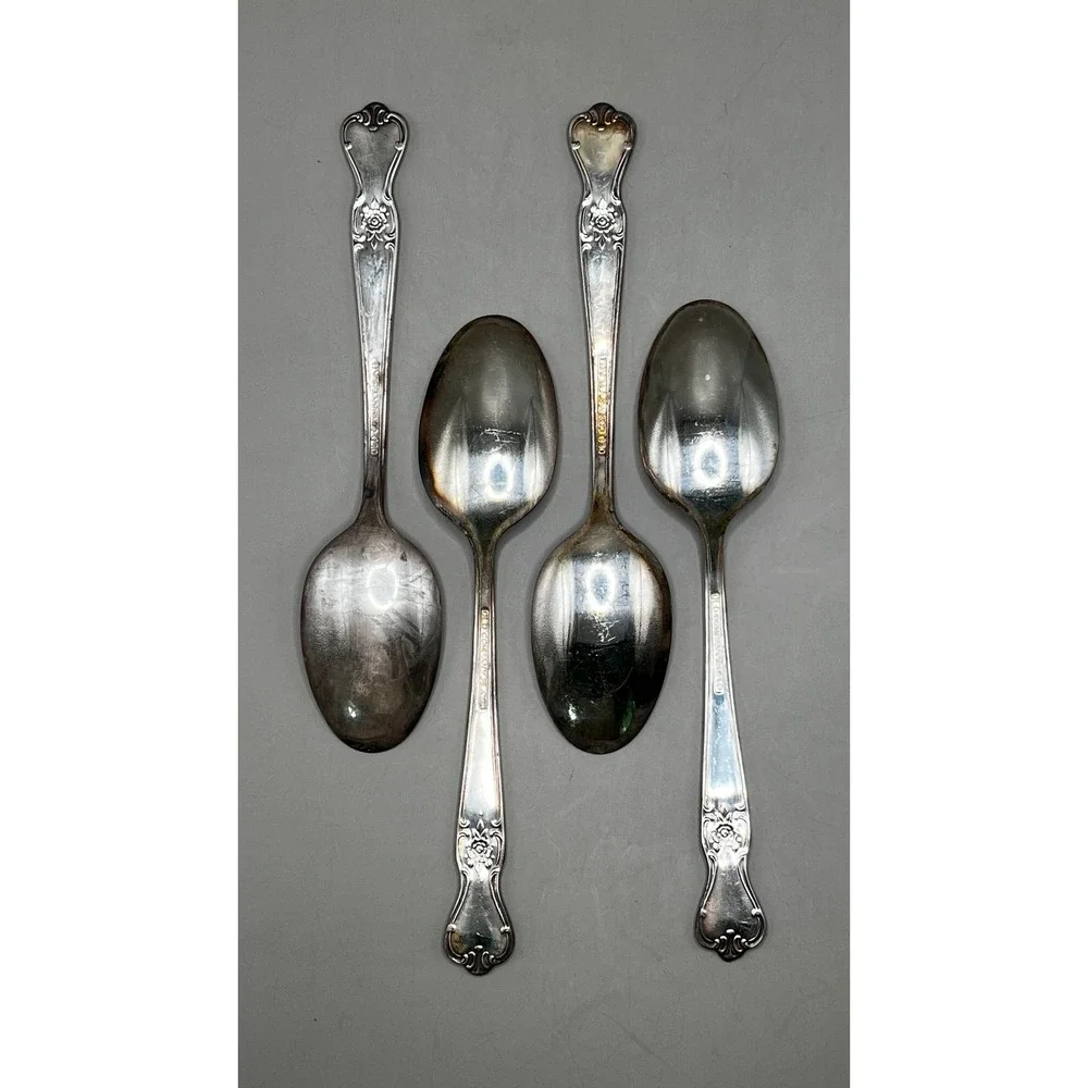 Old Company Plate Signature Rose Silver Plate Teaspoons Rose Monogram M Set of 4